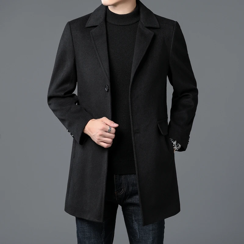 Gentlemen's Winter Wool Overcoat Men Gray Black Essential Coat Notched Collarr Single Breasted Design Outfits Old Money Style