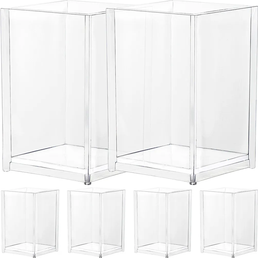 6Pcs Transparent Acrylic Desk Pen Holder Clear Makeup Brush Organizer Stationery Storage Box Office Desktop Sundries Container
