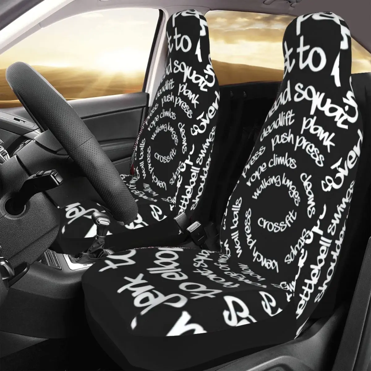 

Crossfit Spiral Words Car Seat Cover Custom Printing Universal Front Protector Accessories Cushion Set