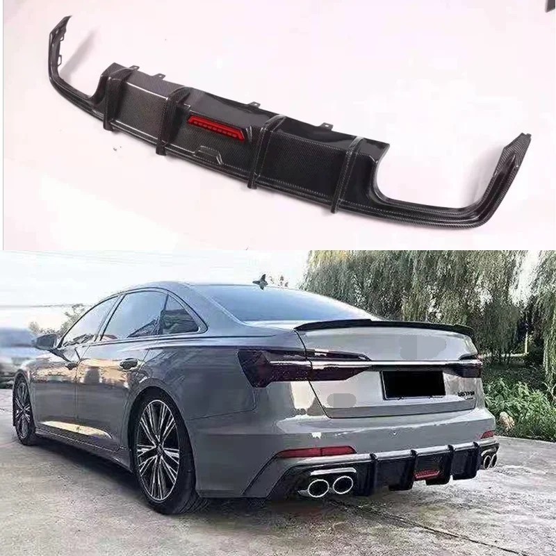 K Style Carbon Fiber Rear Bumper Lip Spoiler Diffuser for Audi A6 Sline C8 S6 2019 2020 2021