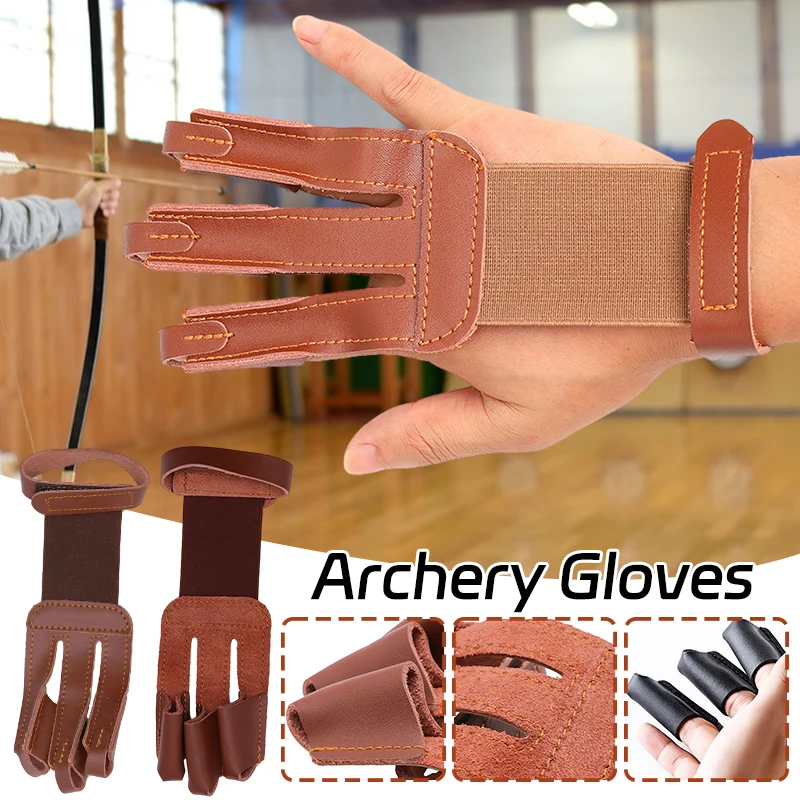 Archery Guard Finger Glove Adjustable Cowhide Shooting Arrow Safety Protection Traditional Bow Shooting Archery Accessory