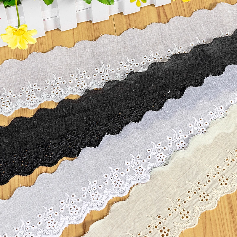 Cotton Embroidery Lace Ribbon, Handmade Material, DIY Garment, Sewing Accessories, Off White, Beige, Black, 6cm Width, 5Yards