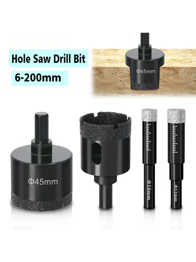 Foret à sec à noyau brasé en diamant, 5-200mm, pour carreaux de porcelaine, marbre, verre, granit, scie cloche, accessoires de coupe, 1 pièce