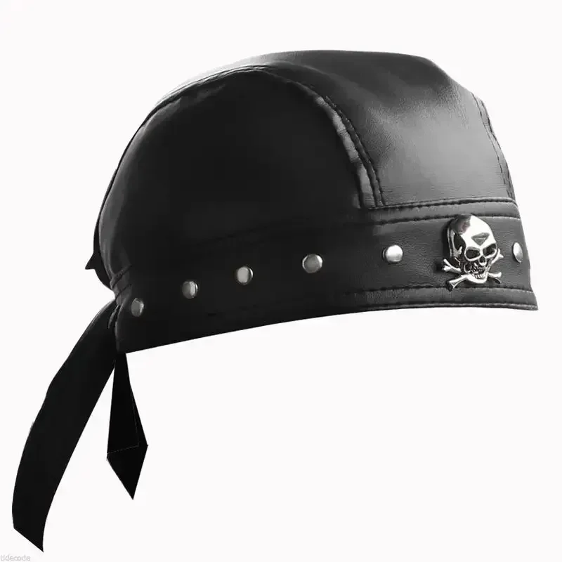 2025 Black Leather Skull Bandana Motorcycle Helmet – Edgy Halloween Gift for Urban Biker Cosplay