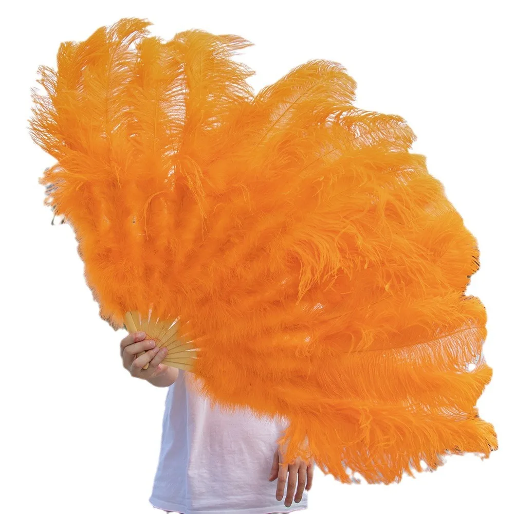 Colorful 100CM Ostrich Feather Fan 13Bone Big Handheld Fans for Festival Belly Dance Stage Performance Plumes Fan