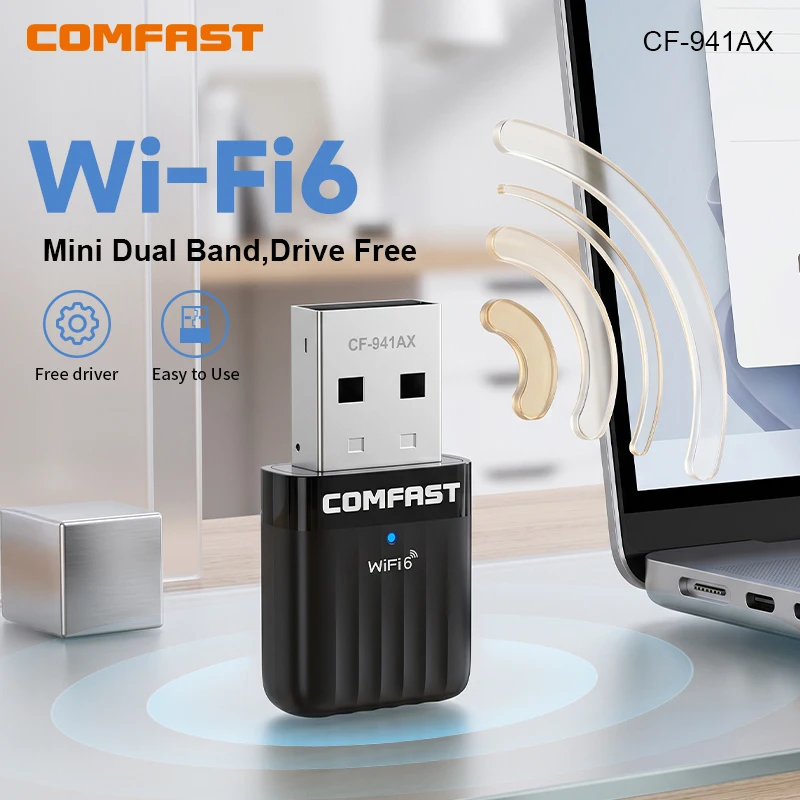 COMFAST AX600 Wifi 6 USB Adapter WiFi 802.11ax Driver Free 5Ghz/2.4Ghz Wireless Dongle Network Card for PC Laptop Win 10/11