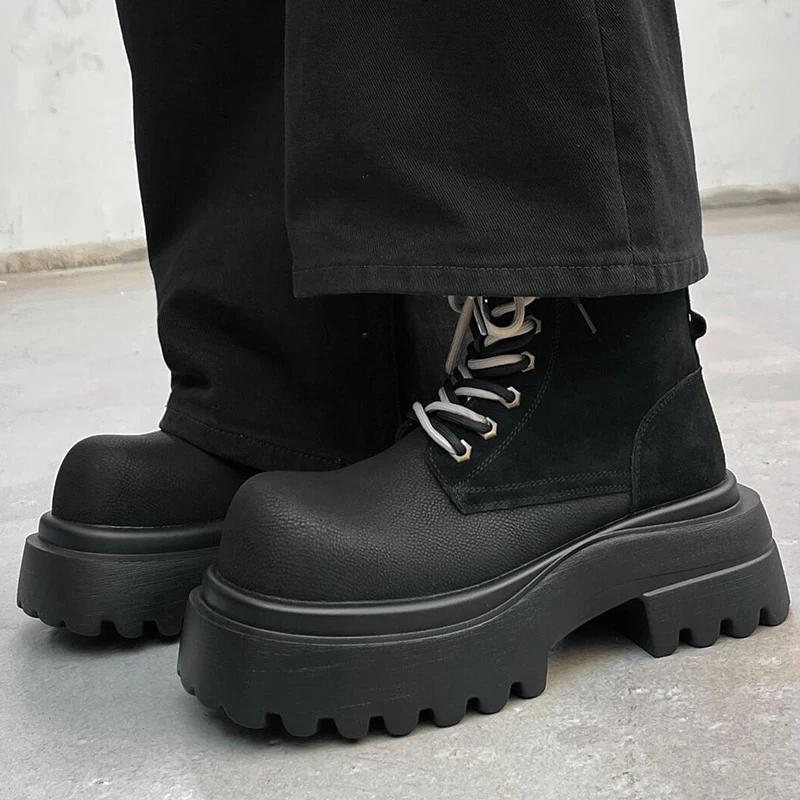 men's fashion punk rock platform boots black designer shoes cowboy natural leather boot trendy cool chunky ankle botas hombre