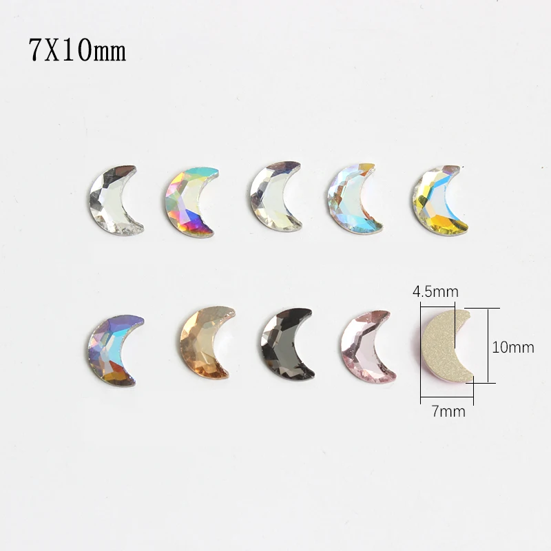 New 7x10mm Moon Flat Back Nail Art Rhinestone Crystal 9 Color 3D Suitable For DIY Manicure Accessories Diamond