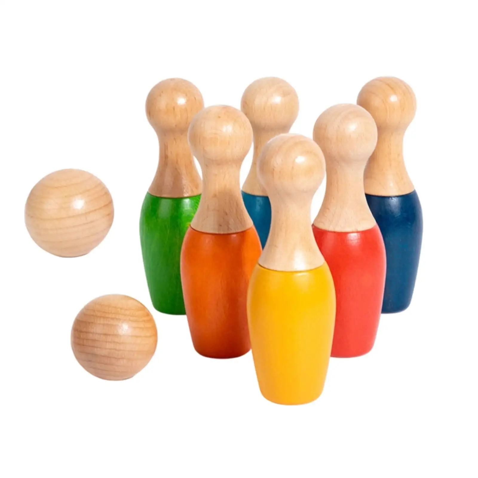 Colorful Beech Wood Bowling Set for Kids Ages 3 and Up with Smooth Rounded Edges