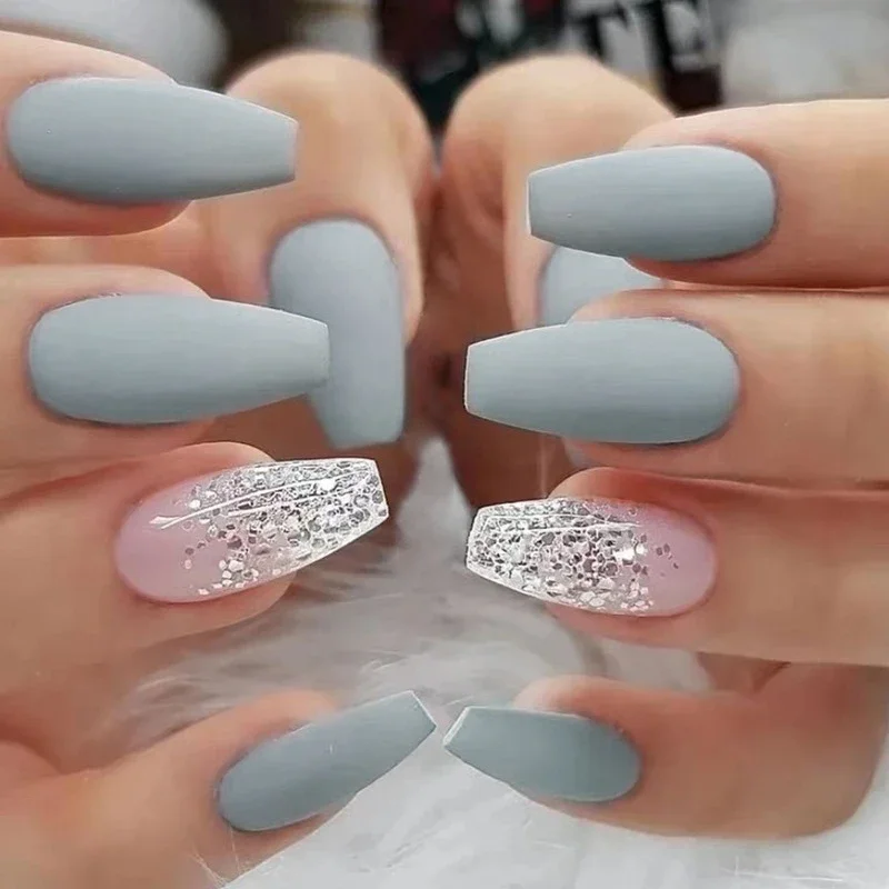 24 ps/set cuadrado corto flor blanca prensa en puntas de uñas gradiente suave usando uñas postizas moda versátil blanqueamiento uñas postizas