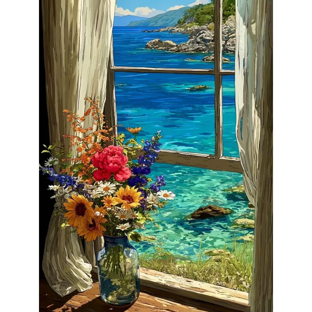 

500/1000/1200/2000PCS Puzzle Sea View Outside The Window Jigsaw DIY Modern Home Wall Decor Holiday Gifts Educational Toys