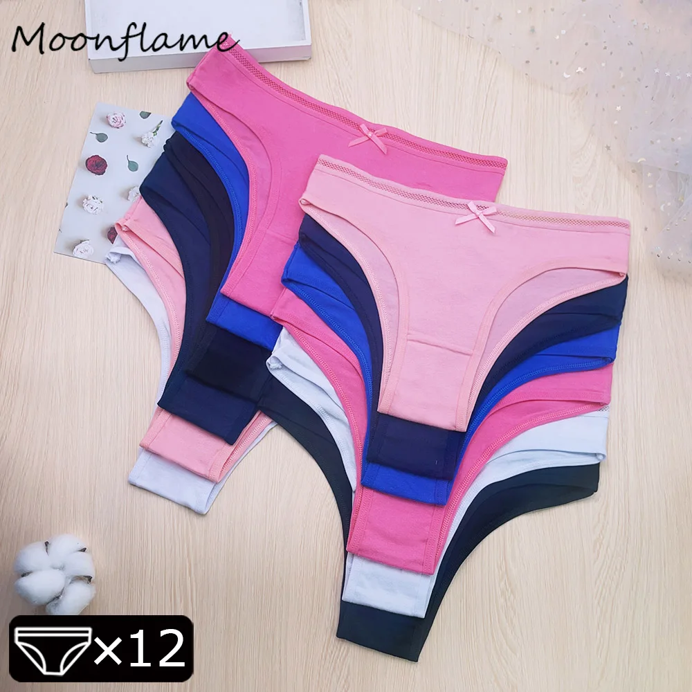 

MOONFLAME 12PCS Dropshipping Panties Woman 6 Solid Colors Comfortable Women Cotton Briefs
