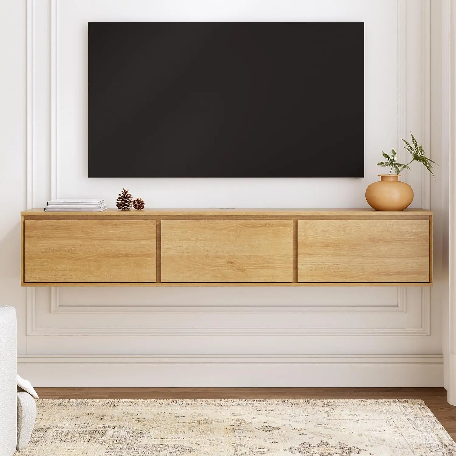 

Floating TV Stand with 3 Doors, Modern Wall Mounted Entertainment Center Media Console Wooden Storage Cabinet for, Customized