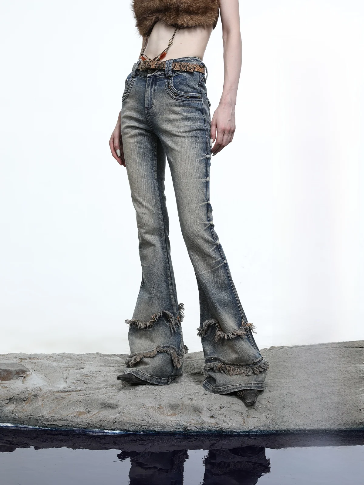 

Джинсы S-Class Crtsmanip Bull Denim с микро-клешем, в стиле панк, с низкой посадкой, из эластичного хлопка, для повседневной носки