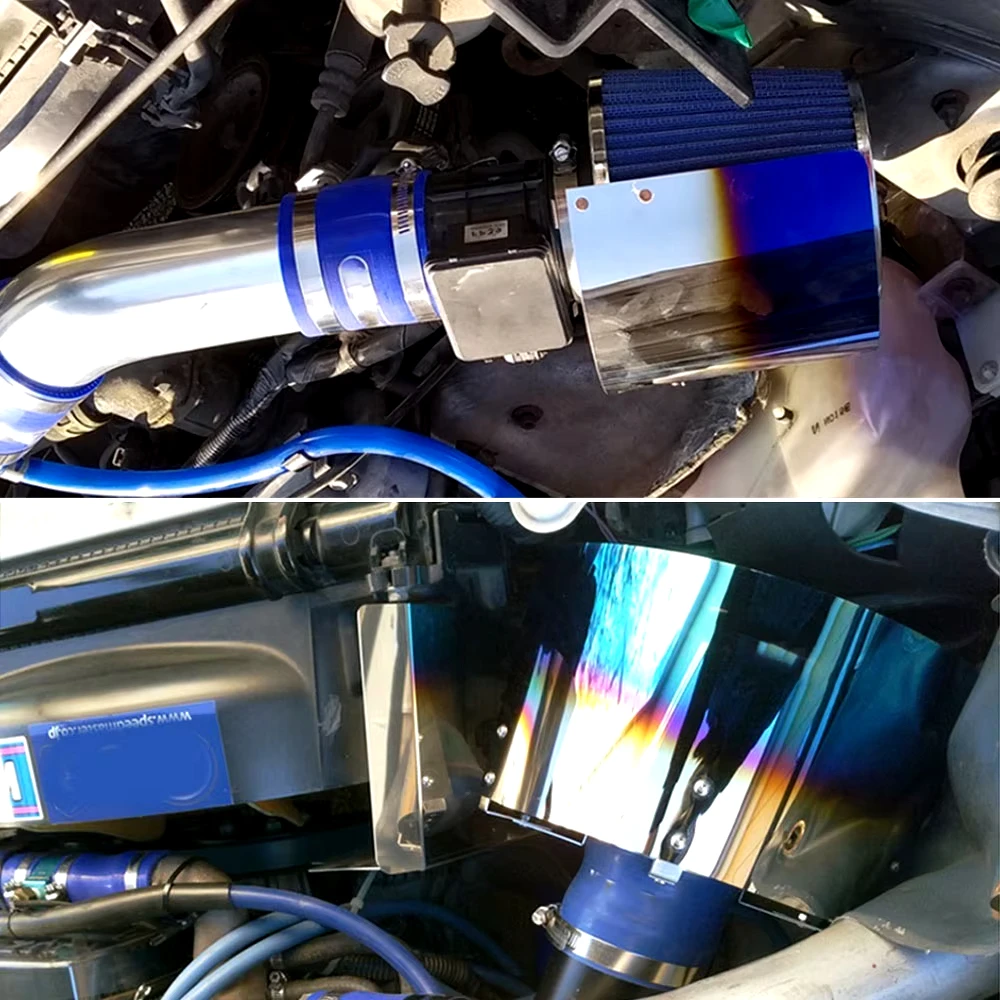 High Flow Cold Air Intake Filter Heat Shield Cover Universal Car Air Filters Adjustable Stainless Steel Protective Cover