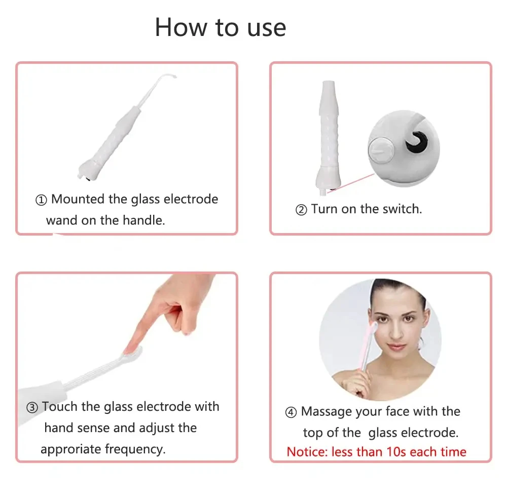 4in1 Elektrode Glazen Buis Machine Spot Acne Wand Facial Spa Gezicht Huidverzorging Elektrotherapie Draagbare HighTherapie Wand Handheld EU