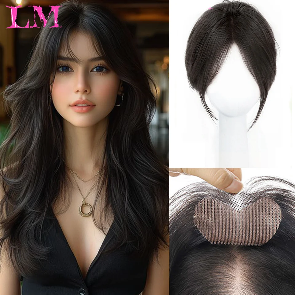 LM Synthetic Hair Toppers Clip In Hairpieces For Women Mid Part No Bangs Straight Hair Bangs Toupee Small Wiglets or Mild Hair L