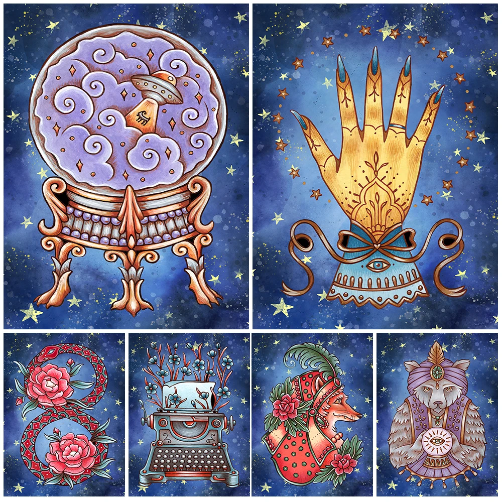 

Gypsy Fortune Teller And Pagan Snake Wall Art Canvas Painting Crystal Ball And Palmistry Hand Art Poster And Print Home Decor