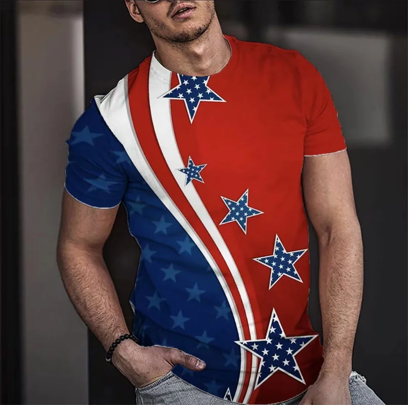 Summer T-shirt Men Short 3D Print Fashion Tops Casual Tee American Flag Harajuku Sleeve Shirts Oversize T-shirt Street Clothing