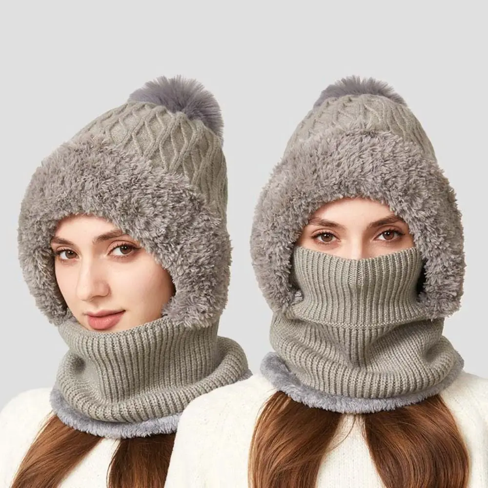 

Fashion Winter Cap Mask Set Windproof Thicken Warm 2in1 Scarf Hat Ear Protection Neck Protector Balaclavas Hat Winter