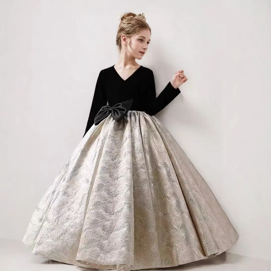 

Children's Formal Wear 2026 New Collection Black Long-Sleeved Dress Older Girls Modelled Piano Recitals Children's Formal Attire