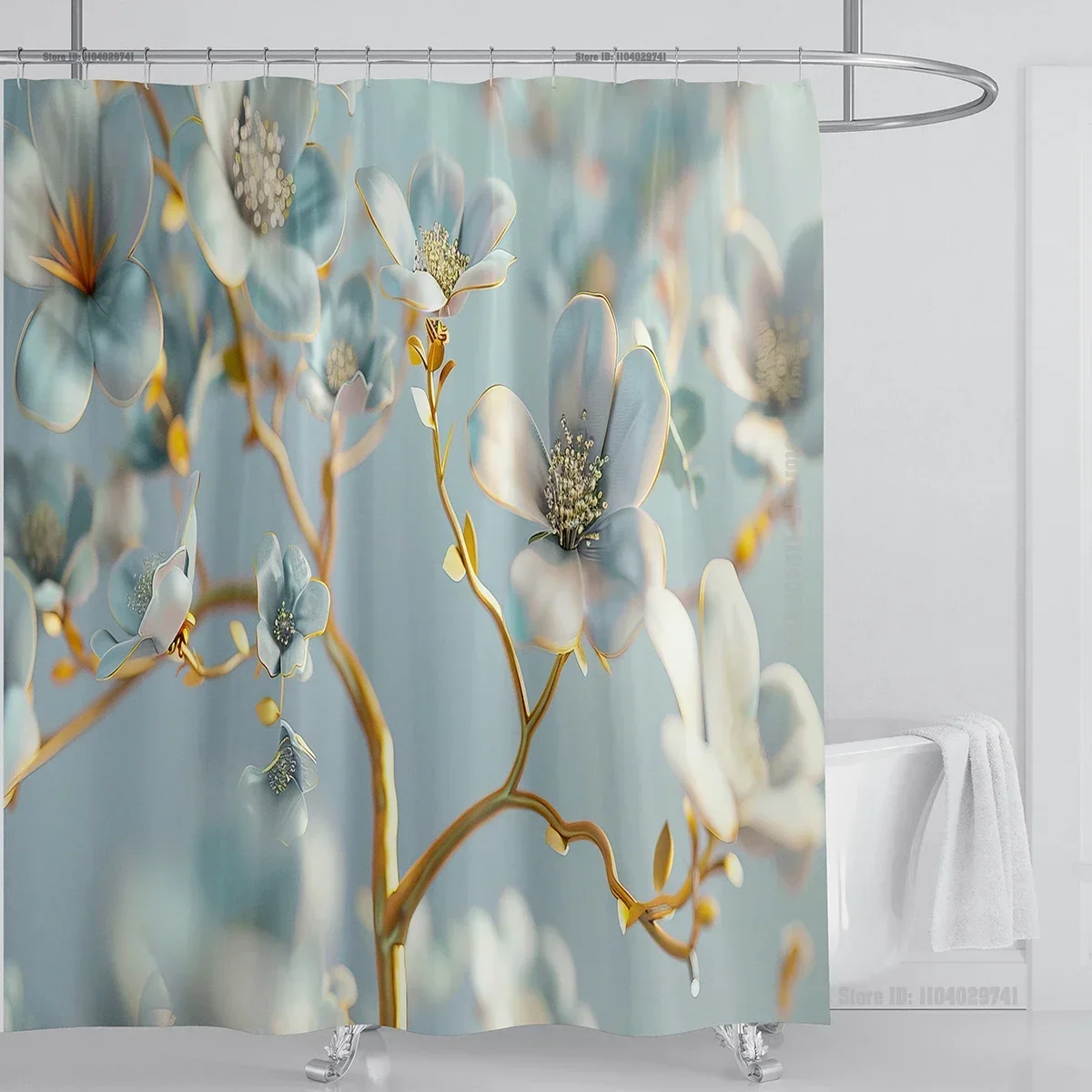 

3D Stereo beautiful flower printing bathroom curtain waterproof polyester shower curtain home decoration curtain with hooks