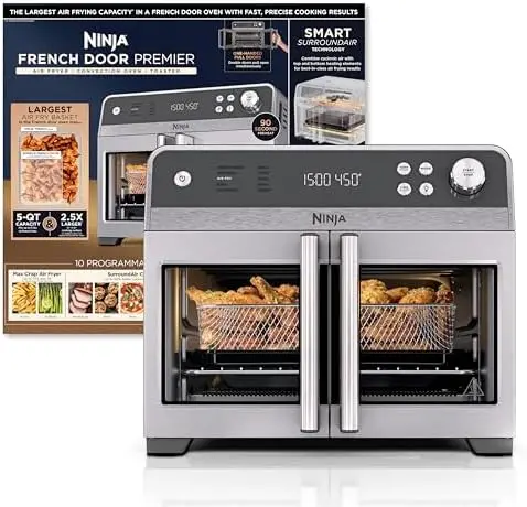 

Аэрофритюрница и конвекционная печь Ninja FO101 с французскими дверцами – 5-литровая, без ПФАС, можно мыть в посудомоечной машине – черная (новая)