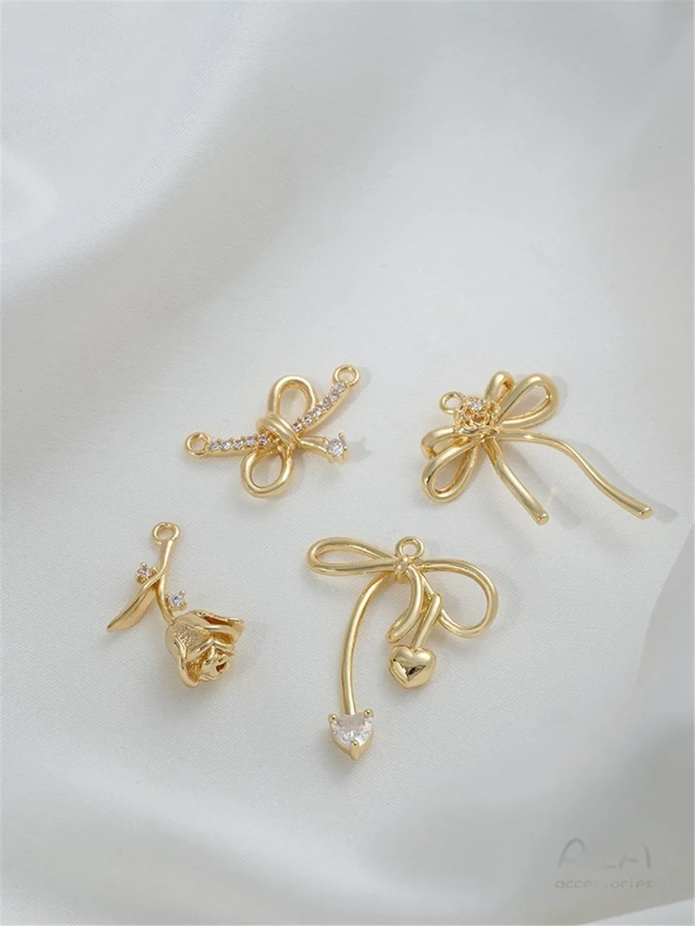 

14K Gold-Color Roses, Bow Pendants, Flowers, Single Hanging, Double Hanging, DIY Handmade Materials, Jewelry, Accessories B373