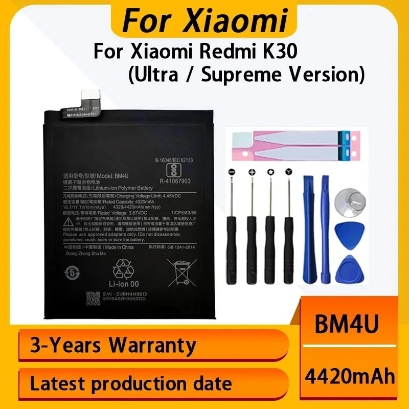 100% 4500mAh Battery BM4U Battery For XIAO Mi Redmi K30 K 30 Ultra Supreme Version Phone Replacement Batteries Batterij+Tools