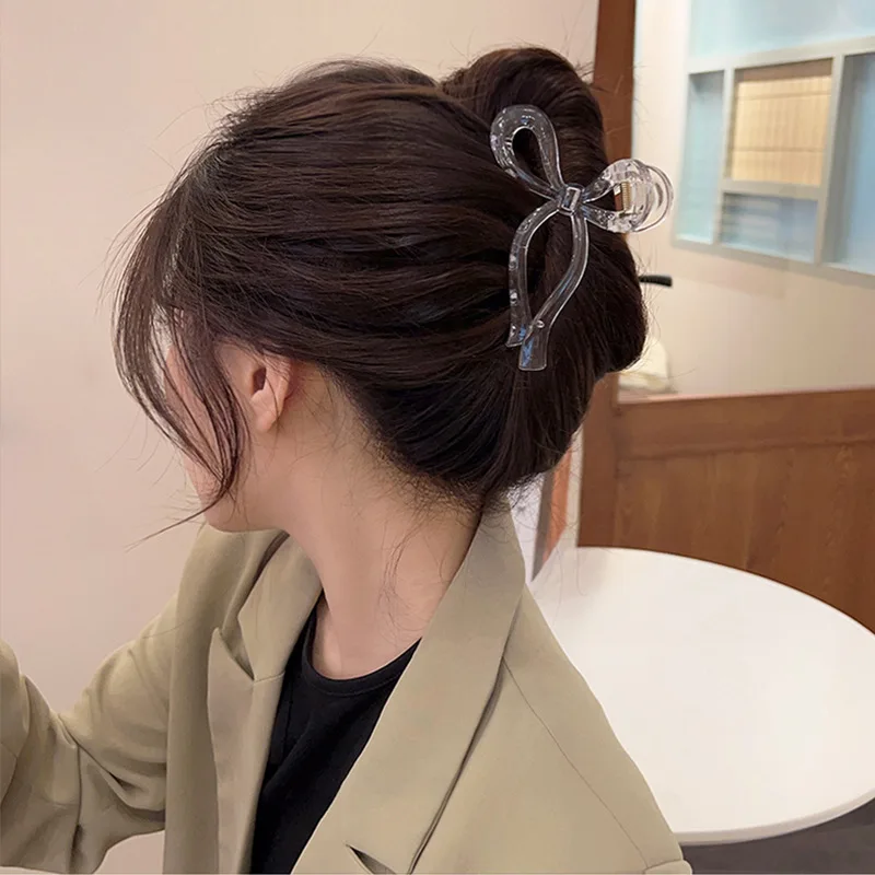 1pc New Jelly colored Bow Grip Clip, Back of Head Disc Hair, Shark Clip Feeling, Simple Large Hairclip Grip Clip image 4