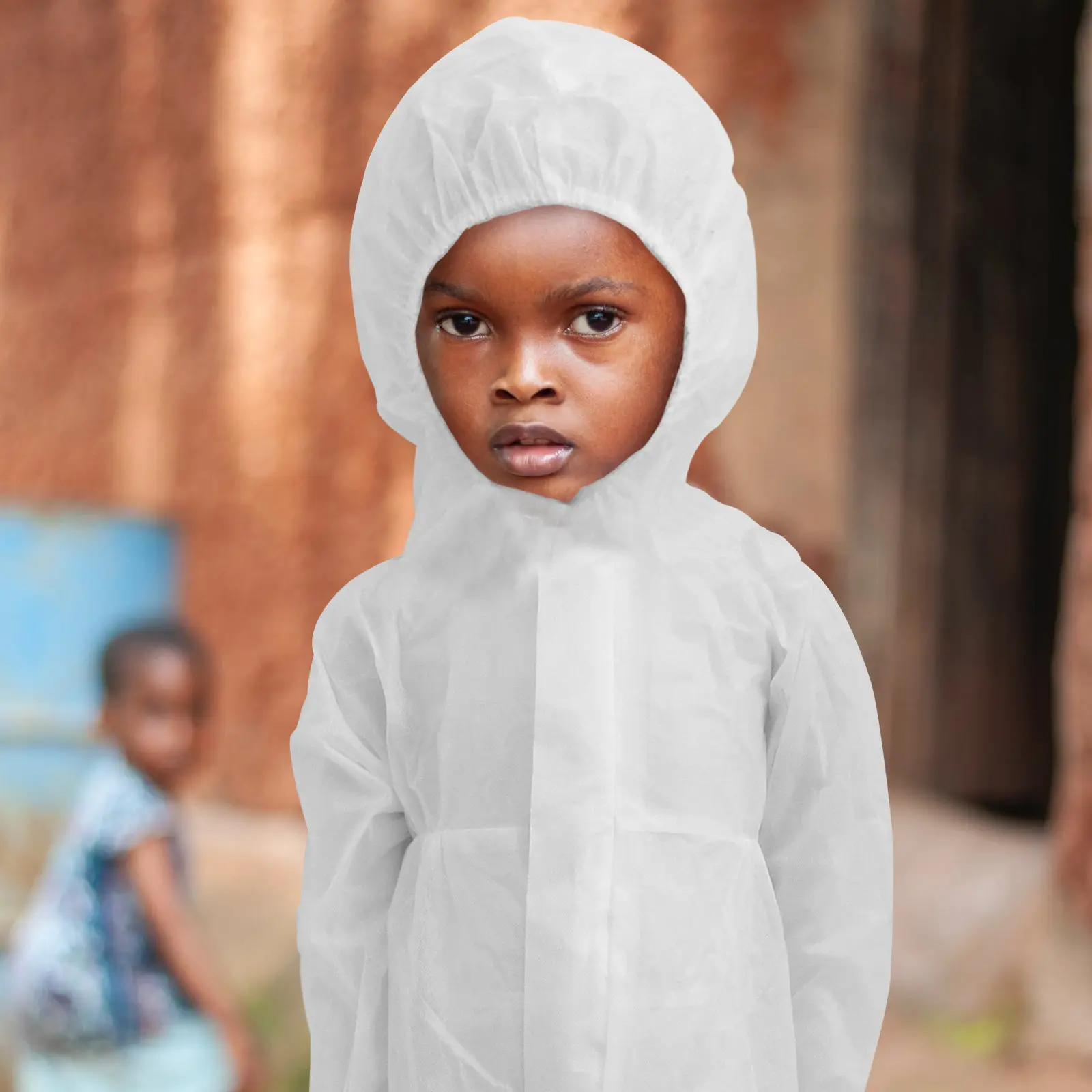 

White Disposable Protective Overall Cover Nonwoven Lightweight Breathable Hooded One-Piece Coat with Glove Shoe Covers