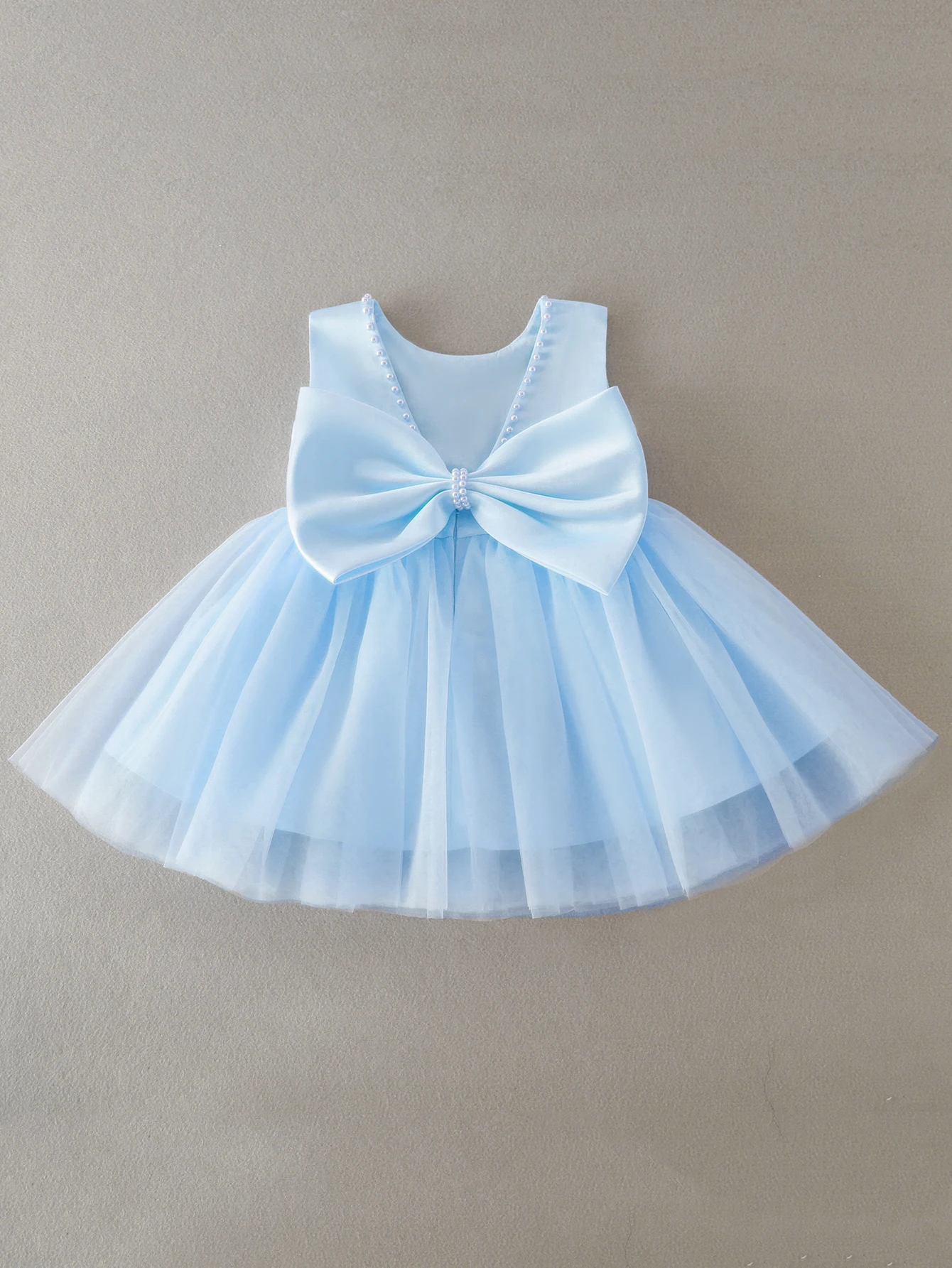 Baby Girls Beading Satin Tulle Bow Baby Baptism Wedding Party Dress