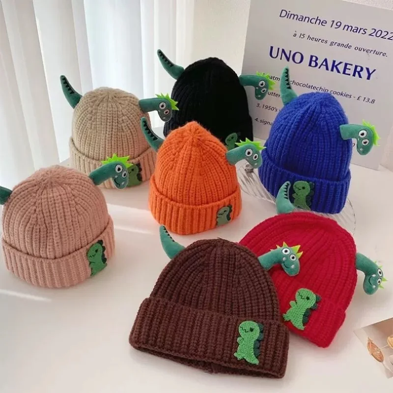 Cute Three-Dimensional Little Dinosaur Hat Children's Fashionable Knitted Hat Autumn And Winter Ear Protection Warm Woolen Hat