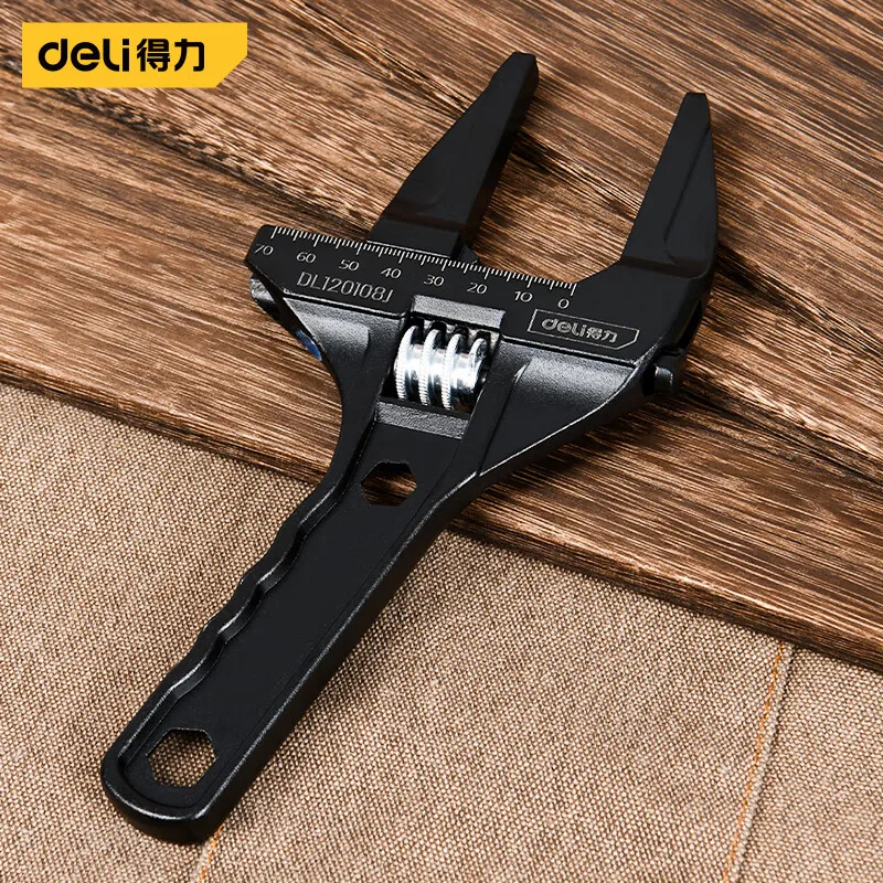 Deli Adjustable Wrench Multi functional Dual Use Large Open End Wrench Household Open Bathroom Pipe Adjustable Wrench