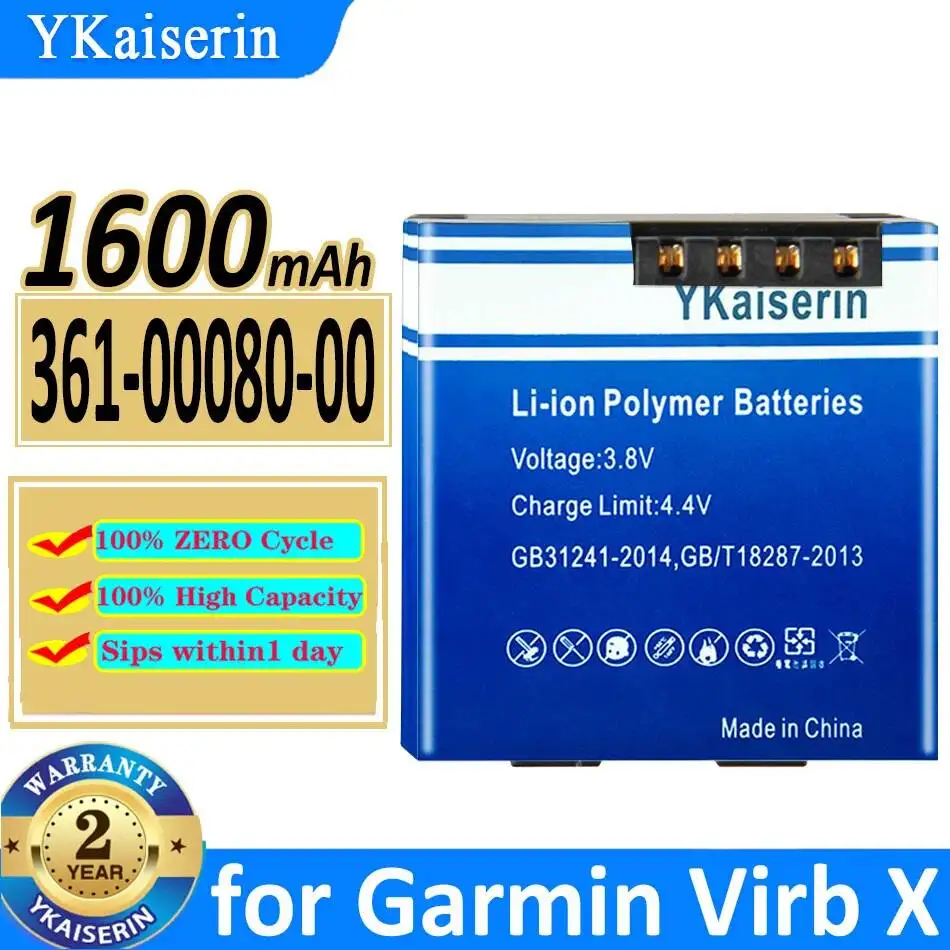 Batería para cámara deportiva 361-00080-00 1600mAh para cámara de acción Garmin Virb X Compact Virb XE
