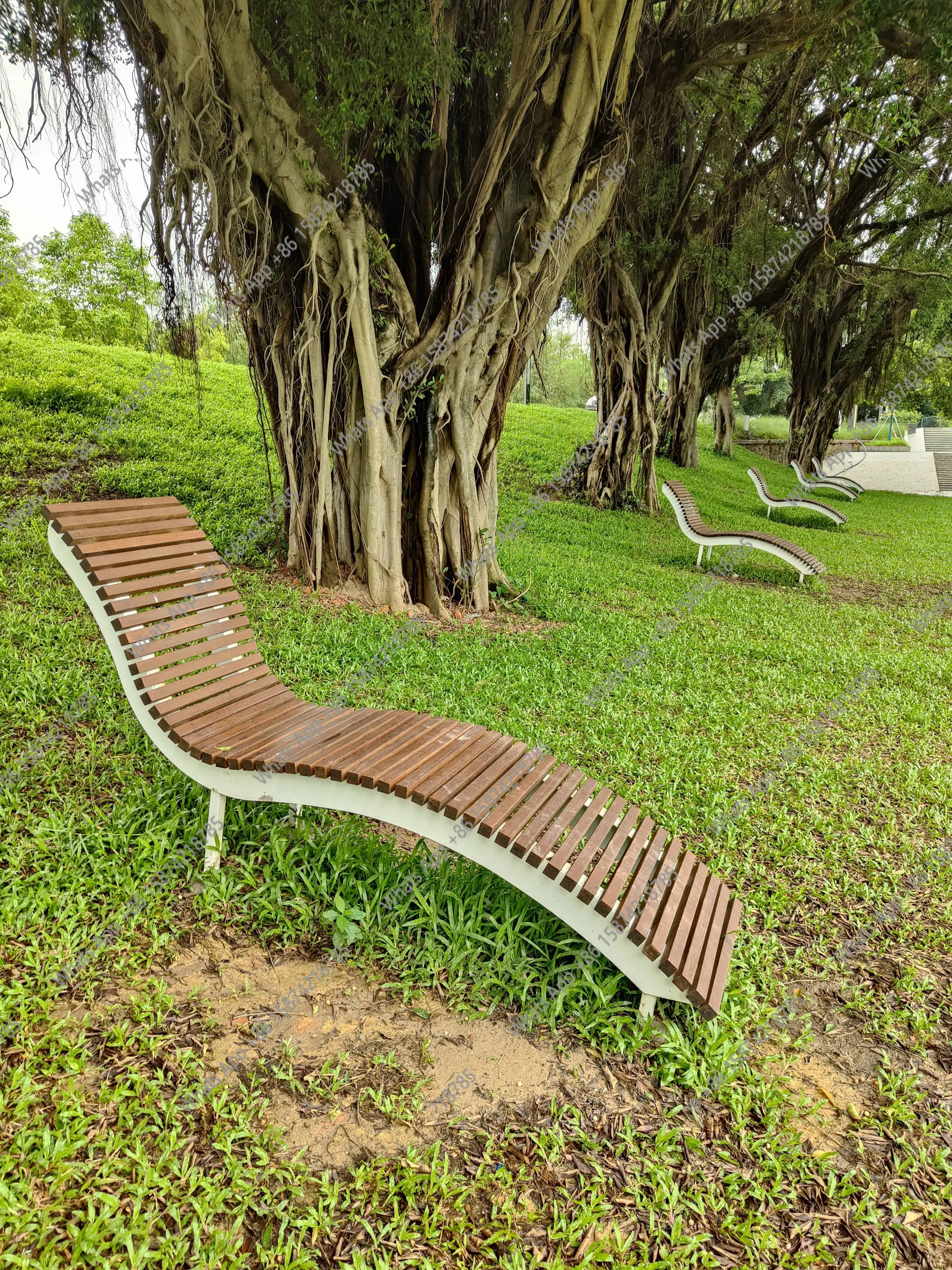 

Outdoor Wrought Iron Chair Solid Wood Homestay Leisure Bench Hot Spring Pool Hotel Beach Lounger