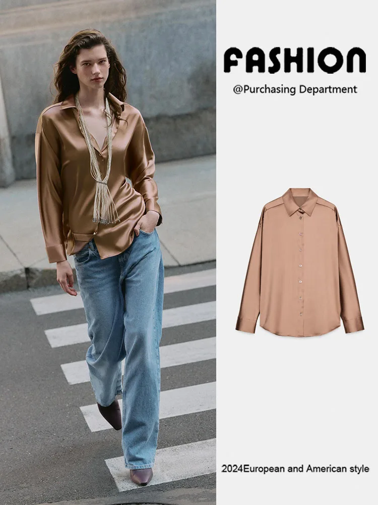 

New Arrival Autumn Women's Casual Long Sve Silk Satin Feel Drop oulder irt Versatile Ele Faionable Ladies' Top