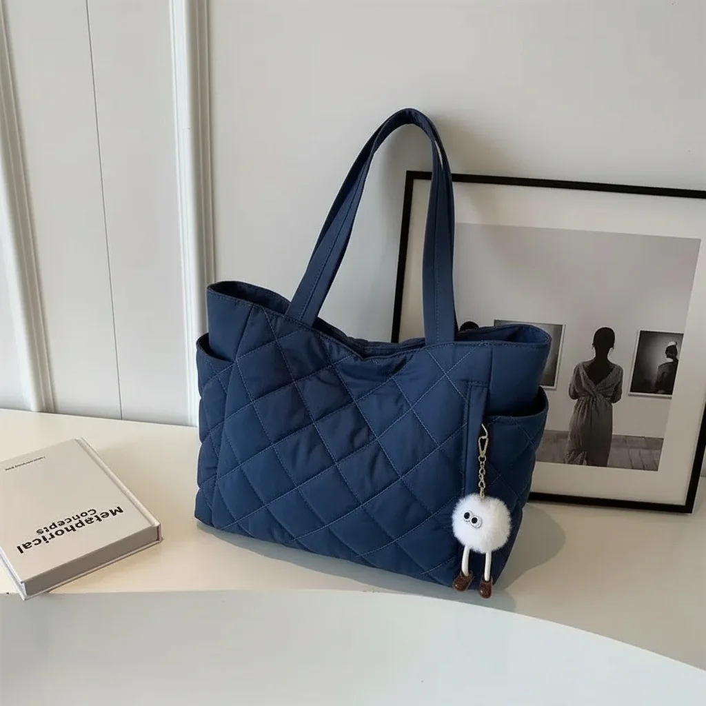 Baumwolltasche Rhombus Große Kapazität Damen-Handtasche Vielseitige Umhängetasche für Pendler und Einkäufe Grenzübergreifend – Detail 6