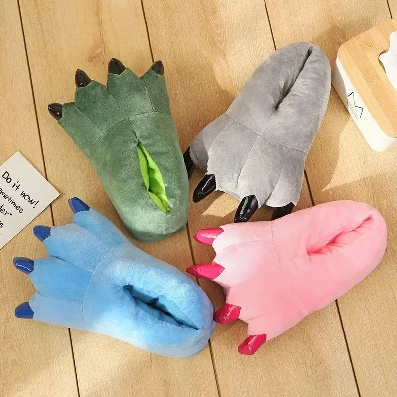 Kids Hallowee Winter Warm Soft Indoor floor Slippers Boy Girl Children Home Shoes Paw Animal Cosplay Dinosaur Claw Plush pantufa