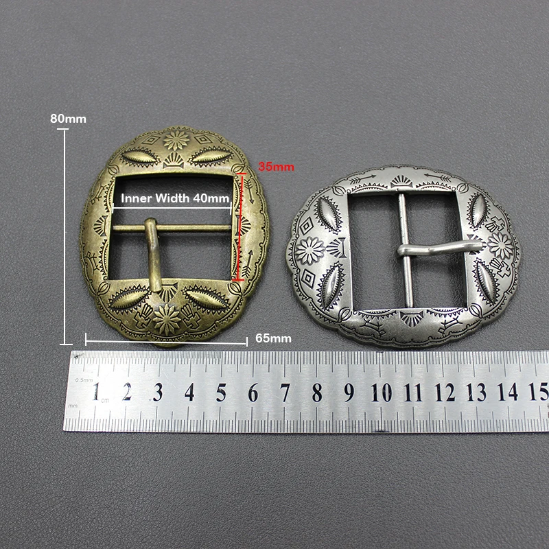 New Metal 40mm Carved Belt Buckle Middle Center Half Bar Pin Buckles Clasp Fit For 38-39mm Belts Leather Strap DIY Accessories