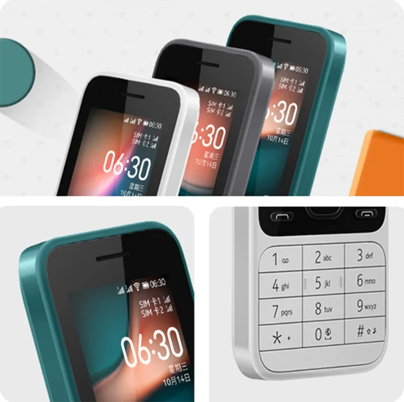 Telefone móvel 6300 4G fabricado na Finlândia, Dual SIM, KaiOS, Wi-Fi, multilíngue, tela de 2.4 polegadas, rádio FM, Bluetooth, telefone usado.