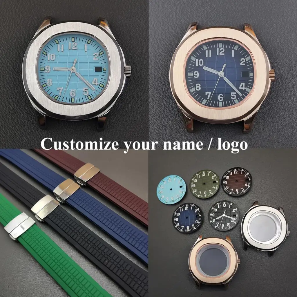 NH35 Case 42mm Rose Gold PVD Stainless Steel Luminous Dial Hands Rubber Strap for AQUANAUT NH36 Watch Accessories Parts