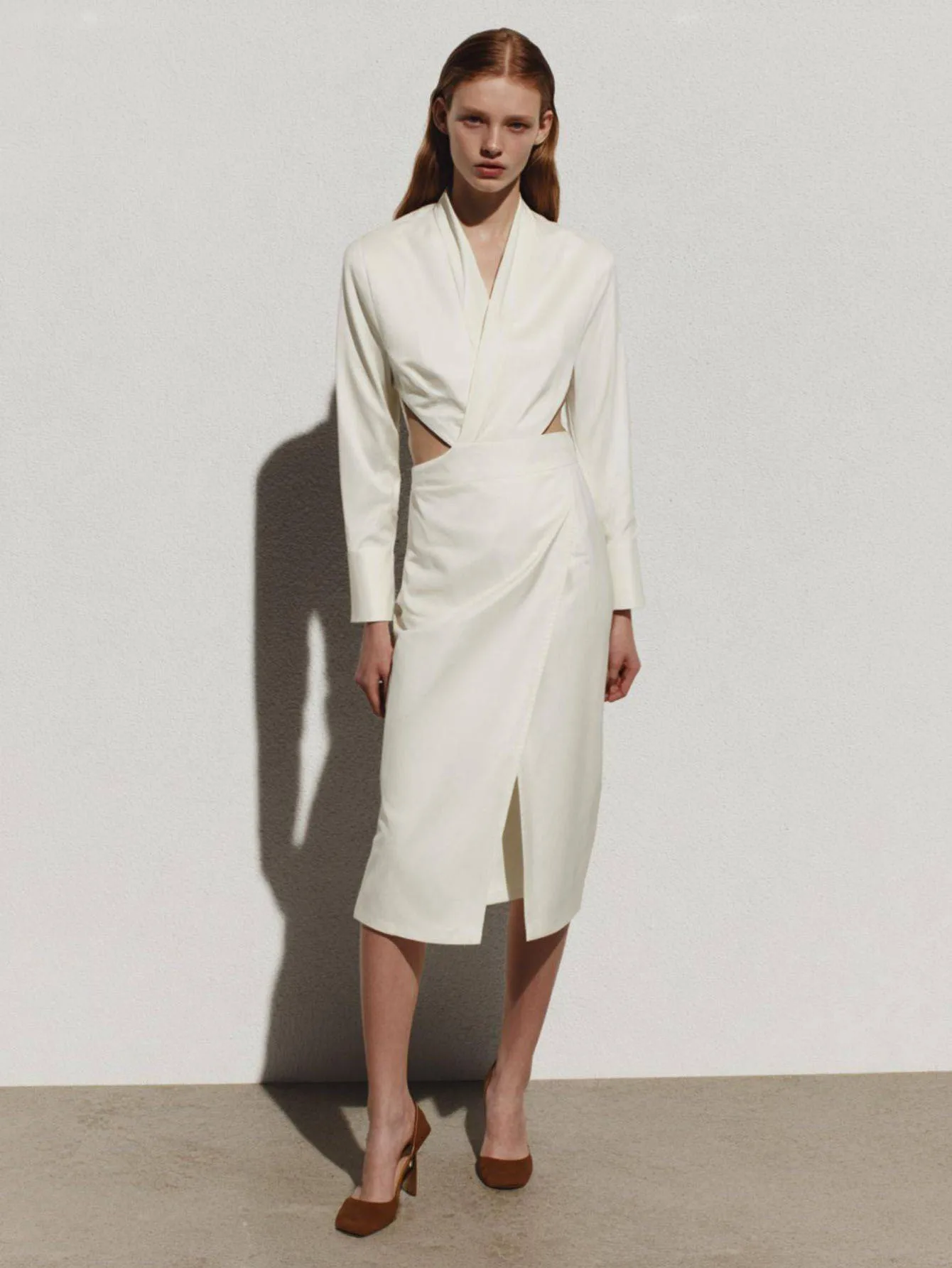 Vestido feminino manga comprida com decote em v na altura do joelho vestido de verão outono decente diário corte fenda vestido boutique vestidos