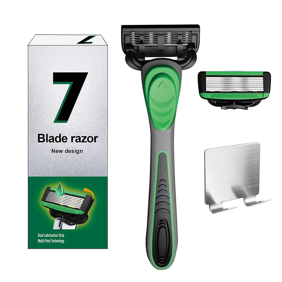 

7 Layers Shaver Razor (1 Razor Holder + 2 Blades Head + Stainless Steel Hook) Shaving Razor Set Face Hair Removal Knife