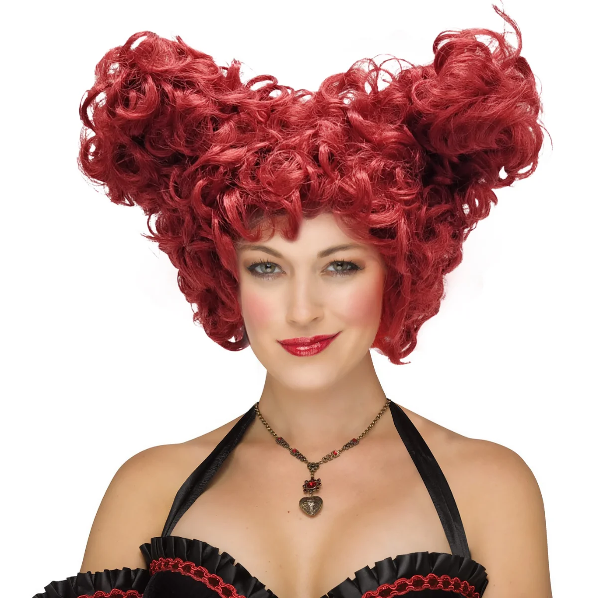 Red Queen Short Curly Two Buns Heat Resistant  Synthetic Wig for Girls Women Christmas Halloween Cosplay Party