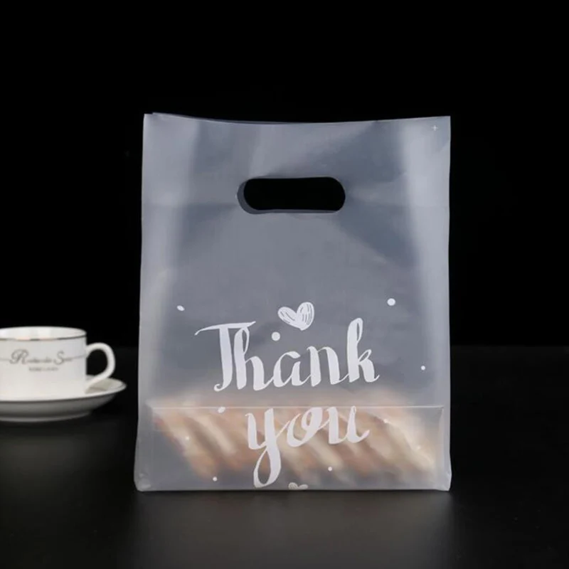 50 Pcs Thank You Plastic Candy Gift Bags Shopping Wedding Wrapping Environmentally Friendly Chocolate Dragees Sweet