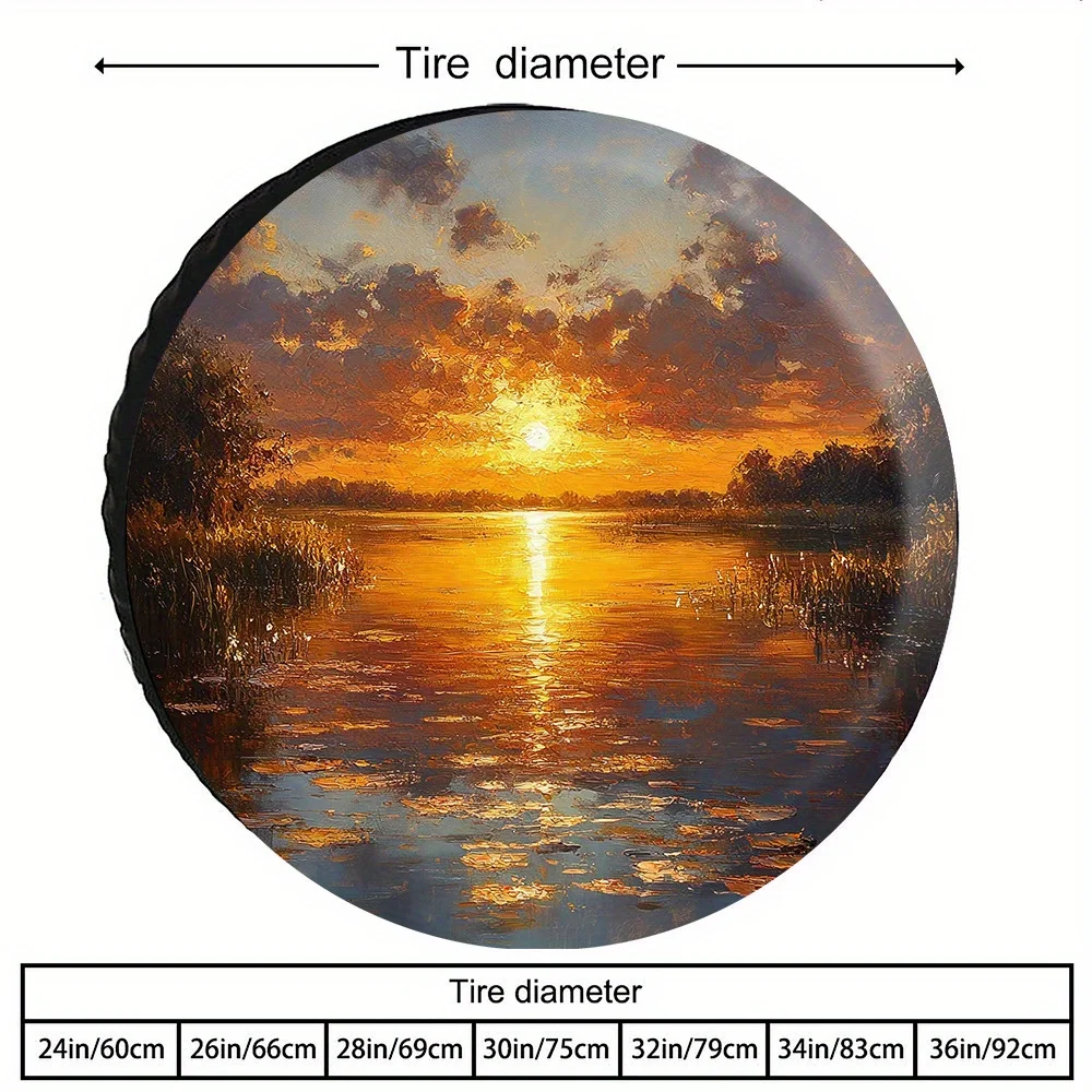 Vast Wave Sun Reflection Wheel Cover. Lake Under Sunset With Shimmering Waves. Fits RVs/trailers, Enjoying Grand Lakeside Beauty