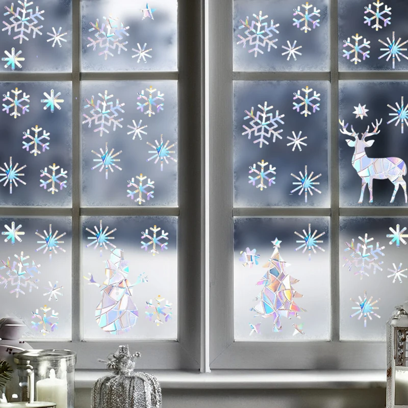 1pc Santa tree Stickers Snowman/Elk Window Decorations Glass Static Stickers Christmas Decorations Snowflake Window Stickers