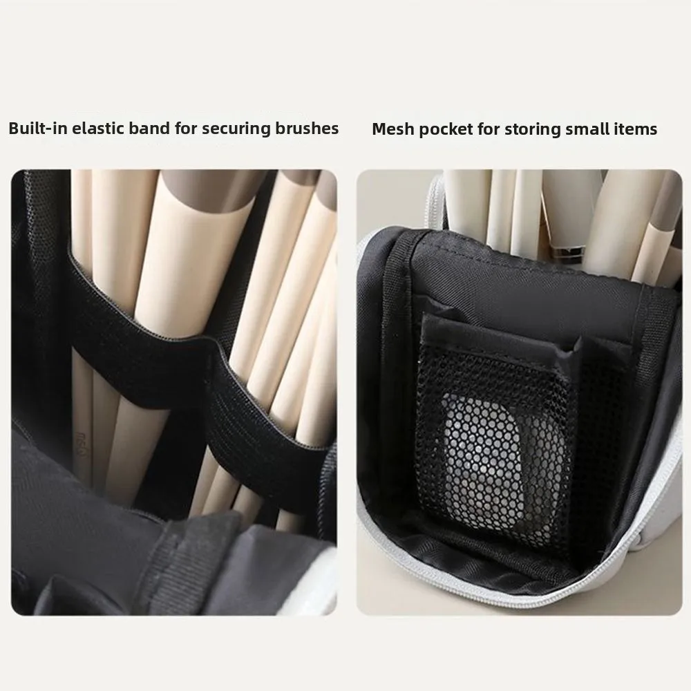 Waterproof Standing Cosmetic Pouch Large Capacity Standing Design Makeup Brushes Holder Double Zipper Multi-Compartment