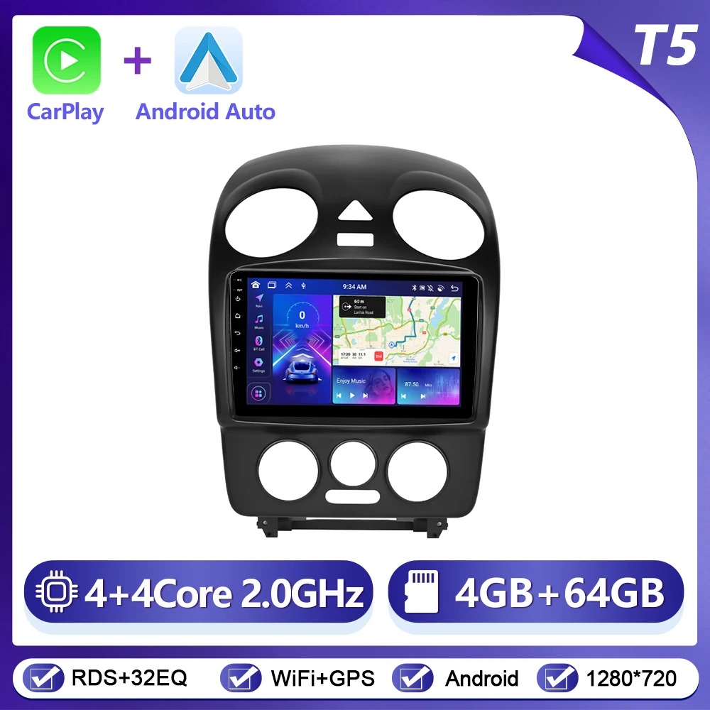 Podofo draadloze CarPlay Android Auto autoradio voor Volkswagen Bora 2004-2010 GPS navigatie 2Din multimediasysteem autoradio stereo - afbeelding 1
